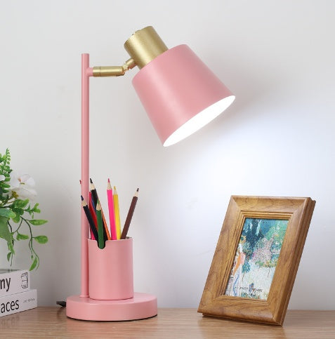 Lámpara de mesa pequeña con protección para los ojos, portalápices creativo especial de aprendizaje