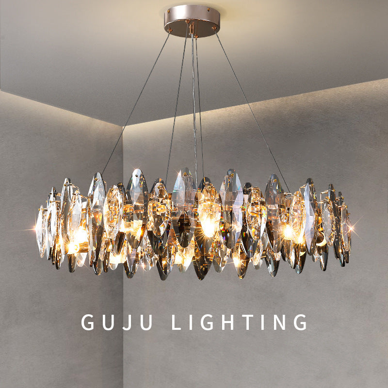 Lustre minimaliste moderne en cristal de luxe, lumière de salon