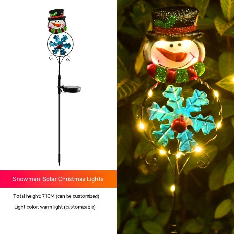 Lampe solaire de Noël à LED en forme de bonhomme de neige et d'élan avec prise de terre