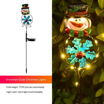 Lampe solaire de Noël à LED en forme de bonhomme de neige et d'élan avec prise de terre