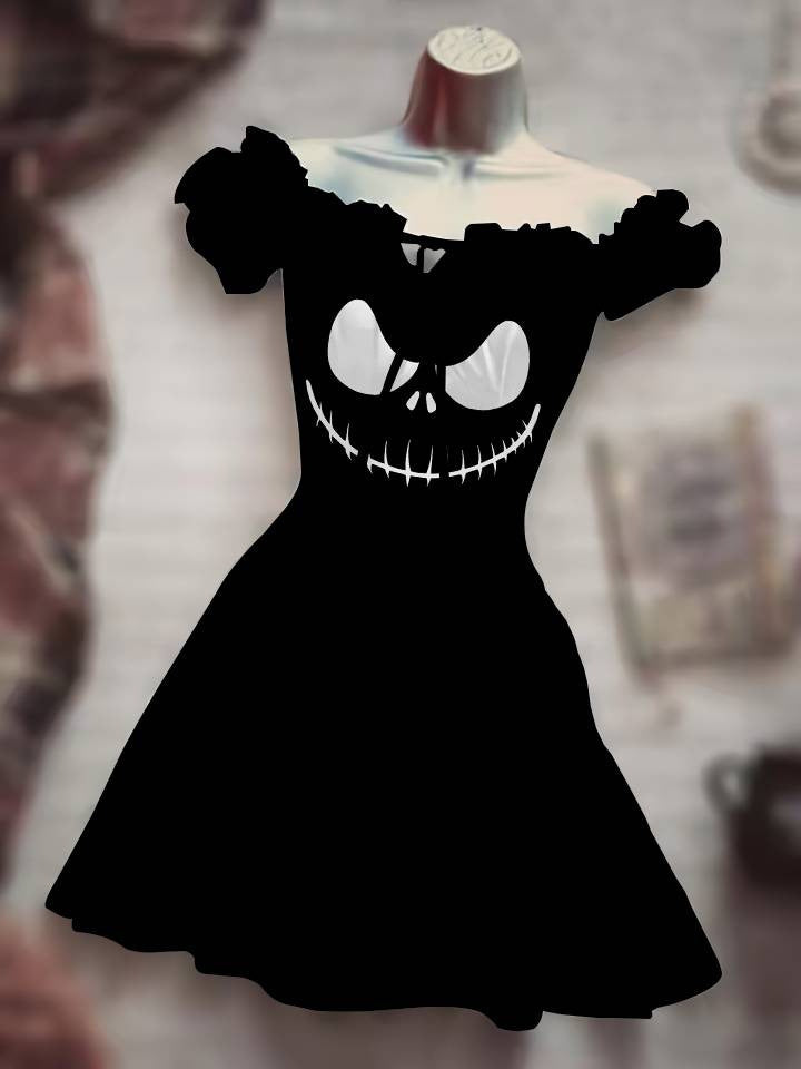 Vestido con cordón y estampado digital 3D de calaveras de Halloween