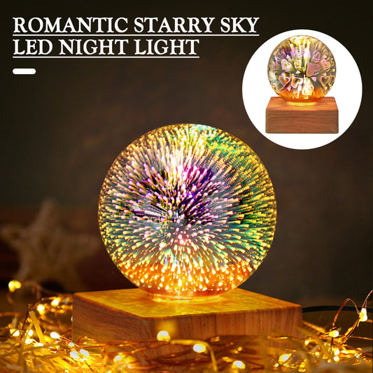 Bola de cristal de fuegos artificiales 3D con USB, luz nocturna romántica con forma de estrella LED, luces navideñas, decoraciones navideñas para el hogar