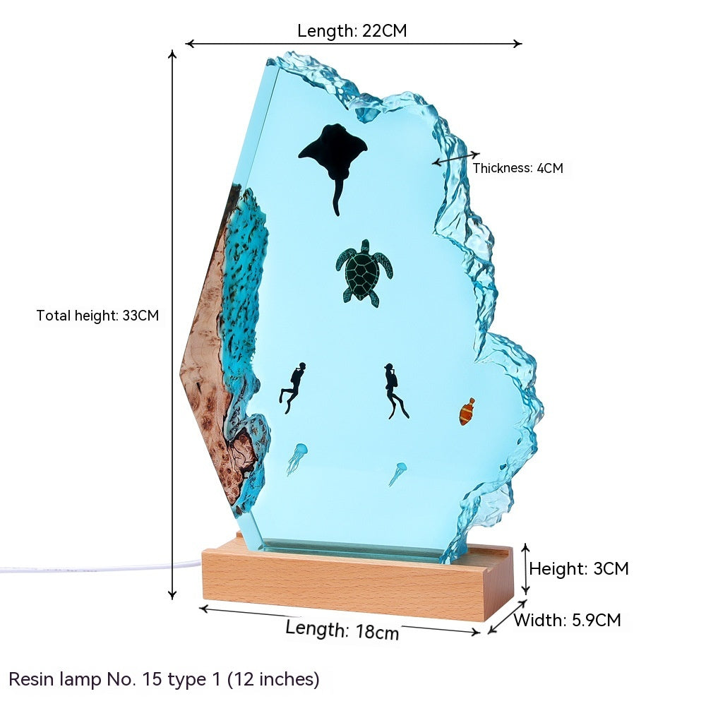 Décoration artistique de plongée en baleine, ornement de maison, veilleuse en résine et bois massif