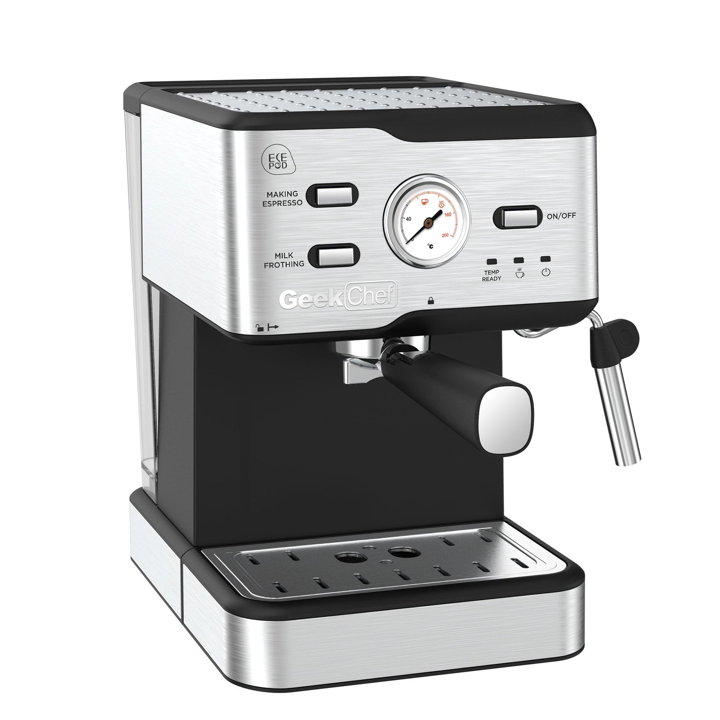 Machine à expresso Machine à café à cappuccino et latte à pression de 20 bars avec filtre ESE POD et mousseur à lait, baguette à vapeur et thermomètre, réservoir d'eau de 1,5 L, interdiction d'espresso en acier inoxydable sur Amazon