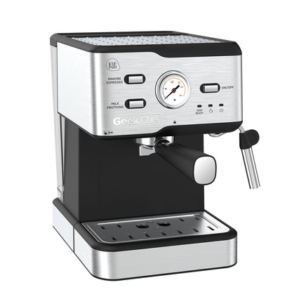 Máquina de café espresso Máquina de café para capuchino y latte a presión de 20 bares con filtro ESE POD, varilla de vapor y termómetro para espumador de leche, tanque de agua de 1,5 l, prohibición de espresso de acero inoxidable en Amazon