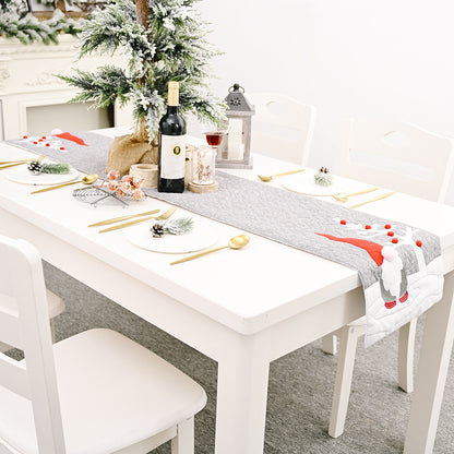 Muñeco de peluche de gnomo navideño, camino de mesa gris, mantel de Papá Noel, decoración de mesa para la cena navideña en casa, suministros para fiestas navideñas