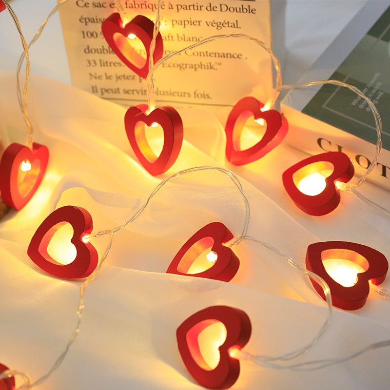 Guirnalda de luces con forma de corazón para el día de San Valentín, guirnalda de luces de madera, decoración para bodas, fiestas, bricolaje, suministros y accesorios 