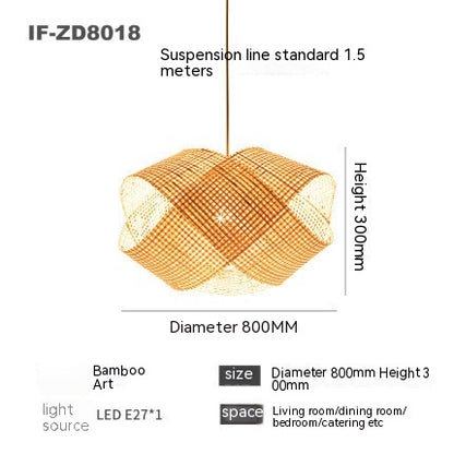 Lampe en bambou tissée, lustre décoratif créatif