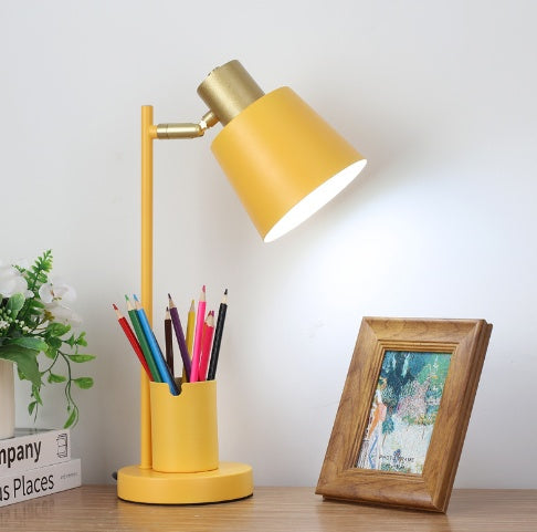 Lámpara de mesa pequeña con protección para los ojos, portalápices creativo especial de aprendizaje