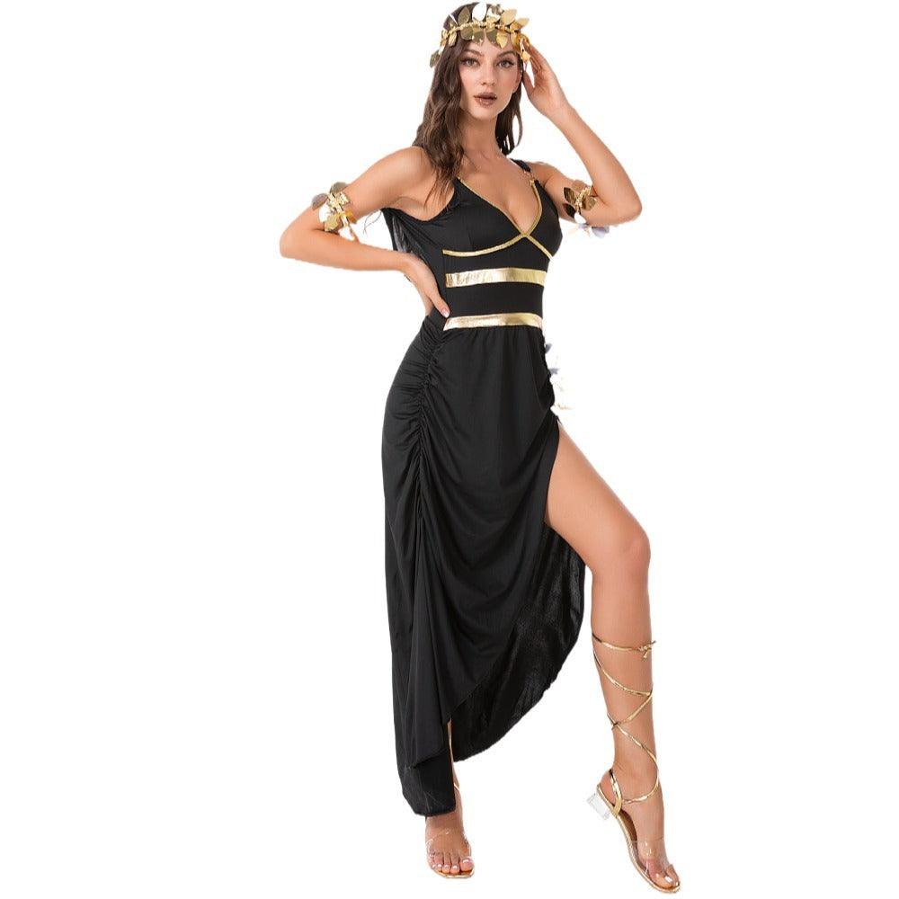 Disfraz de Cleopatra para Halloween, vestido de noche negro