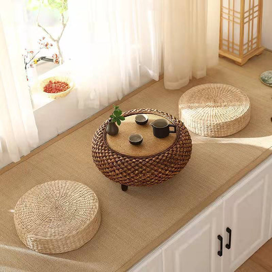 Petite table simple en bois massif avec baie vitrée japonaise en rotin