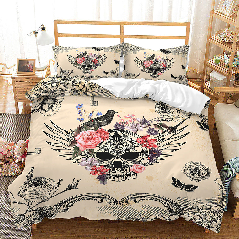 Digital Printing Halloween Crossbones Three Piece 3D Printing Quilt Cover