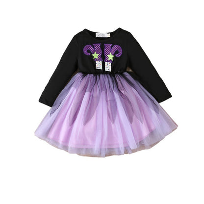 Girls' Halloween Theme Trendy Stitching Versatile Children Fashionable Children Shirt Dress