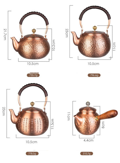 Tetera de cobre hecha a mano, tetera de cobre puro, estufa eléctrica de cerámica con mango lateral, juego de té saludable, tetera de cobre