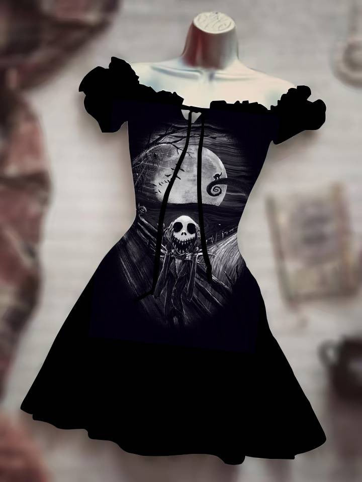 Vestido con cordón y estampado digital 3D de calaveras de Halloween