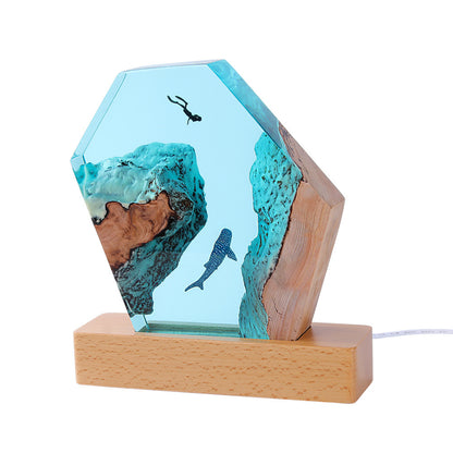 Adornos decorativos de mesa con forma de buzo de ballena y cueva oceánica