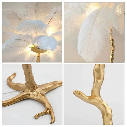 Lampadaire décoratif en plumes de résine pour salon et chambre à coucher