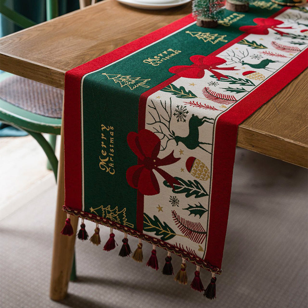 Chemin de table de Noël rouge Décorations d'ambiance Nappe de table basse