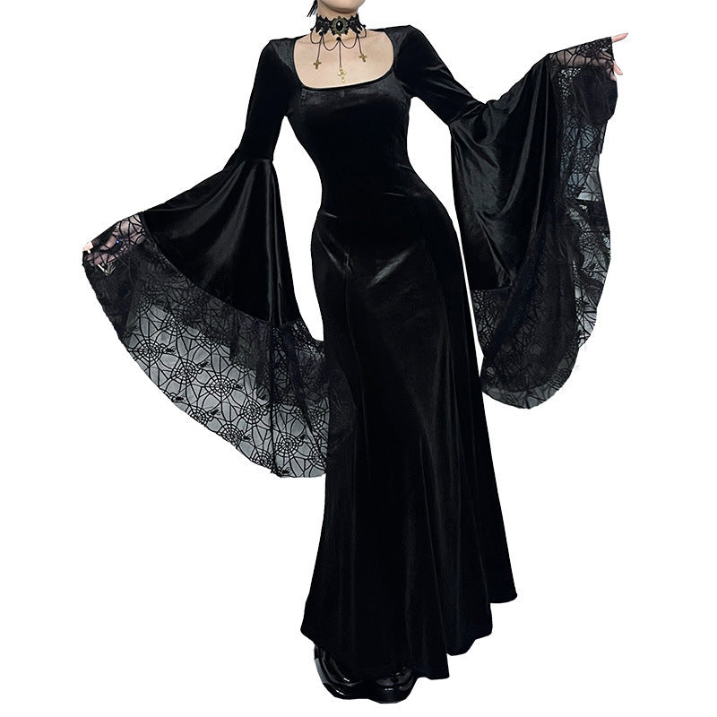 Girdle Long Sleeve Halloween Spider Web Stitching Dress