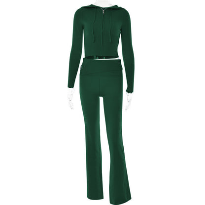 Costume à capuche pour femmes, ensemble pull à manches longues et pantalon Long taille haute, fermeture éclair, Sexy, loisirs