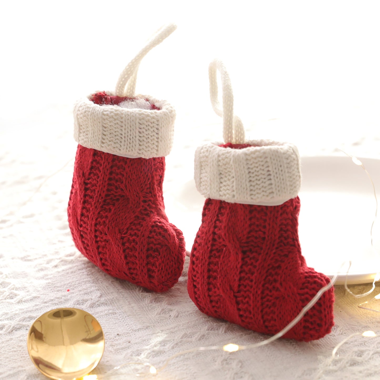 Christmas Red Knife And Fork Set Mini Knitted Socks Home Creative Tableware Bag