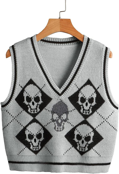 Pull d'Halloween en tricot à col en V pour veste gilet pour femme