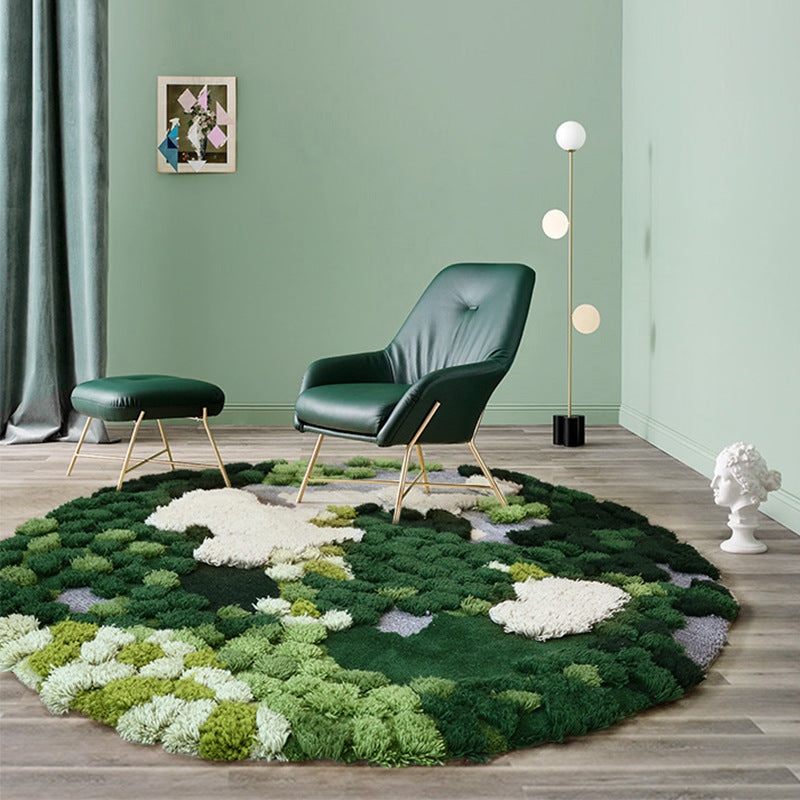 Handmade Custom Blended Wool Carpet Living Room End Table Round Moss Forest