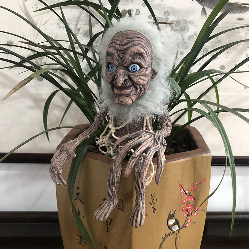 Adornos de enanitos marchitos de Halloween, anciano malvado, muñeco de criatura duende divertida