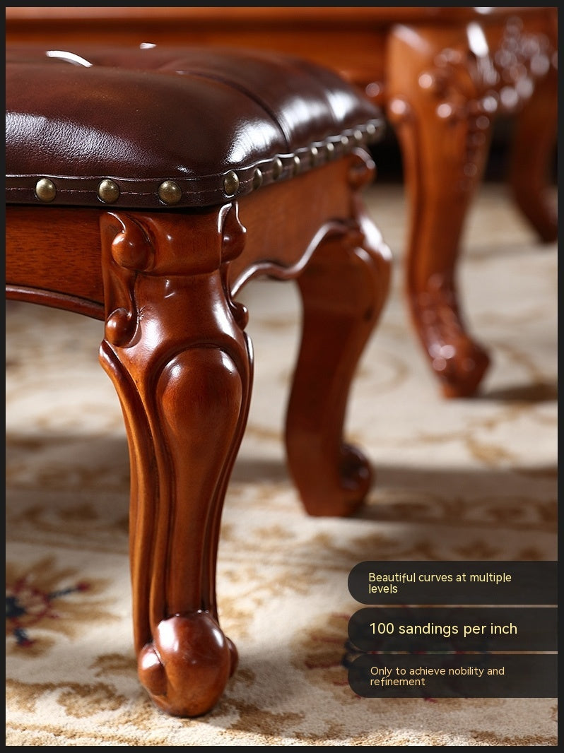 Leather Square Stool Solid Wood Shoe Changing Stool