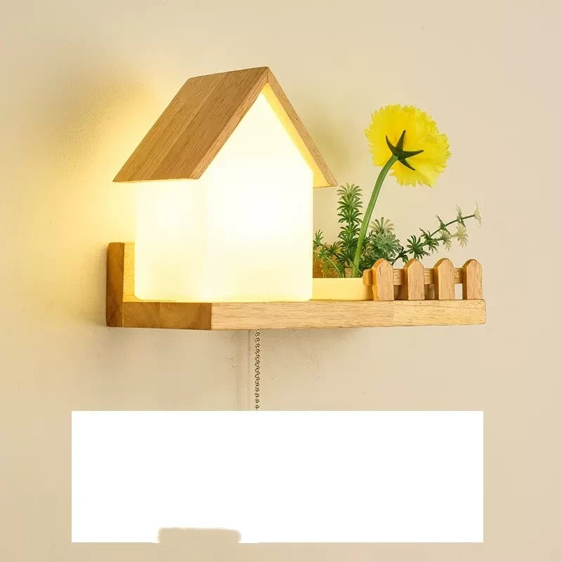 Lampe murale créative en bois massif, plante verte, décoration de couloir, chambre à coucher, lit