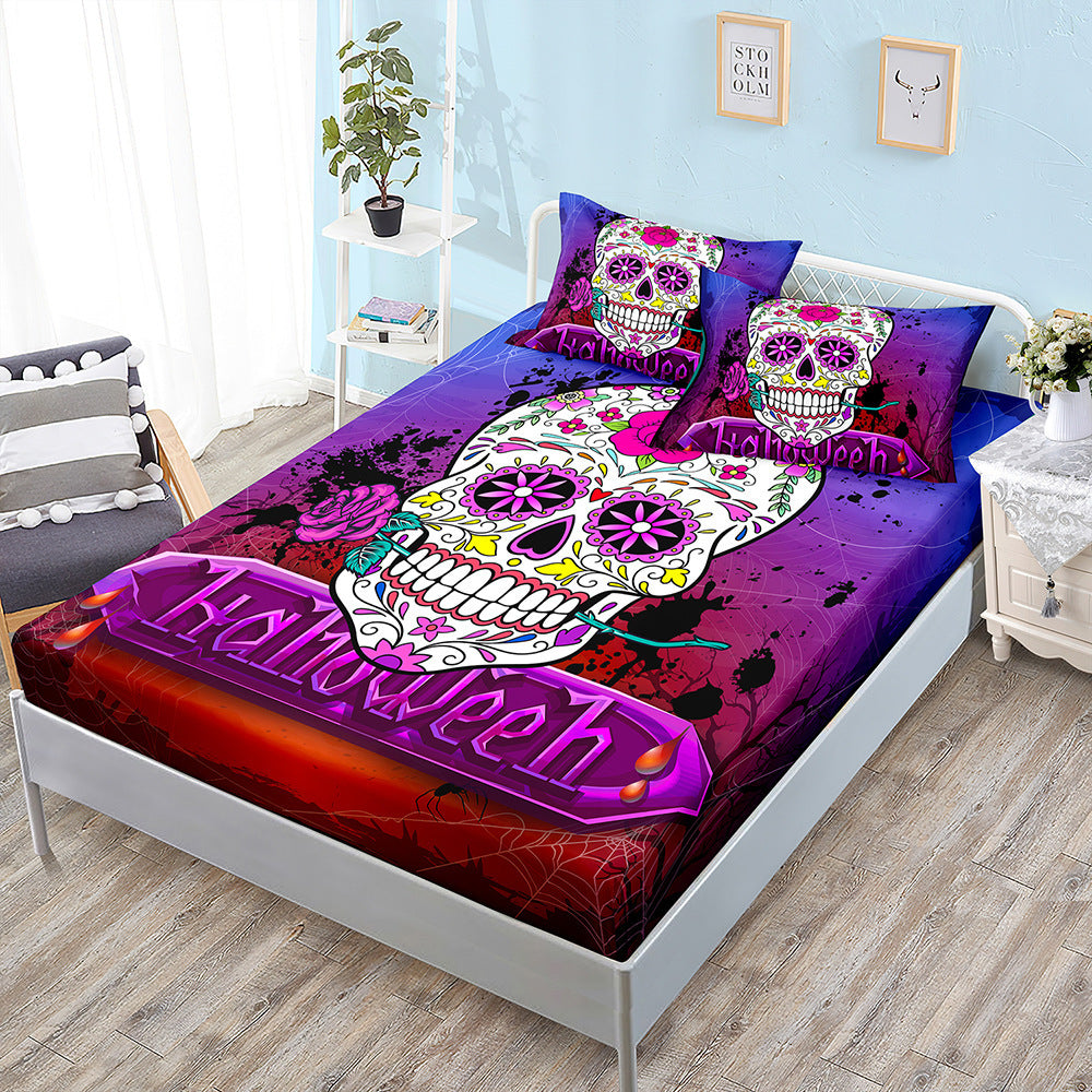 Juego de cama de tres piezas con diseño de calavera de Halloween