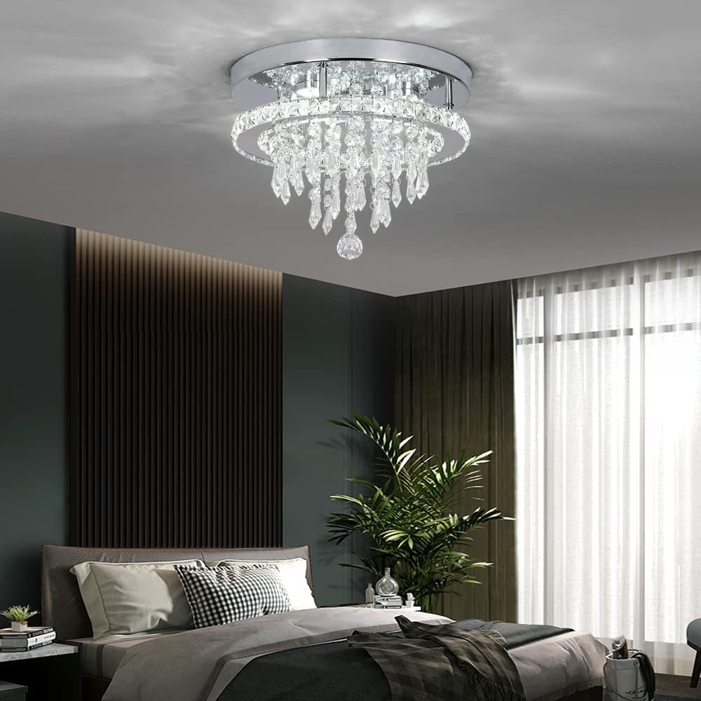 Plafonnier en cristal rond, lampe de luxe créative pour chambre à coucher