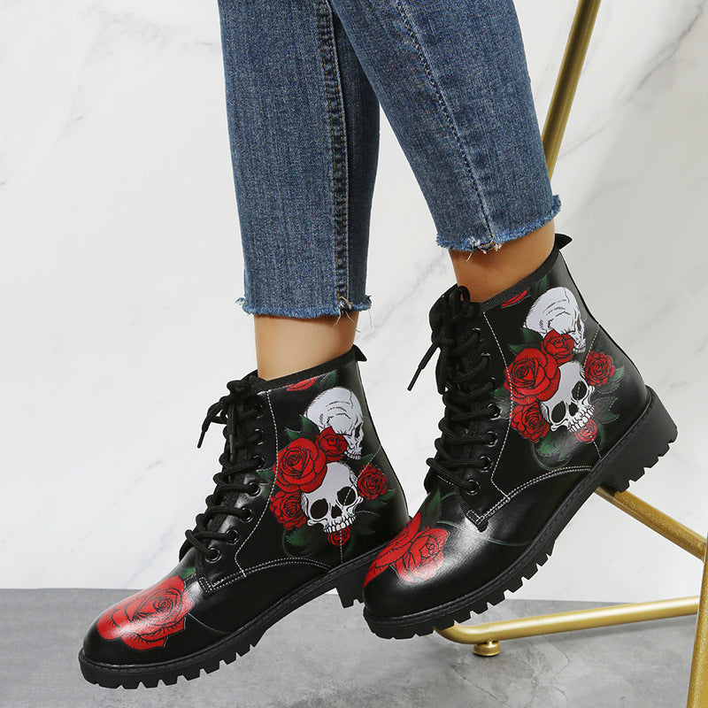 Workwear Boots Large Print Women's High Top Halloween Cartoon Pattern Martin Boots Women