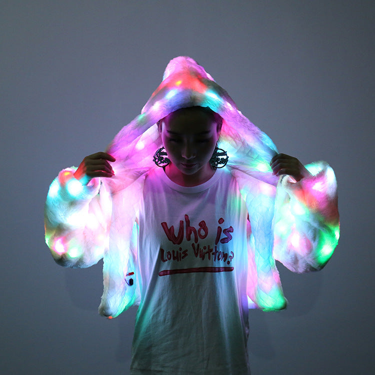 Chaqueta de piel sintética con luces LED de colores para Halloween