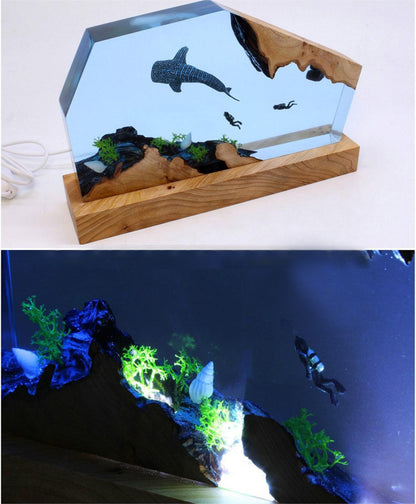 Petite lampe de nuit créative 3D en résine de baleine animale marine