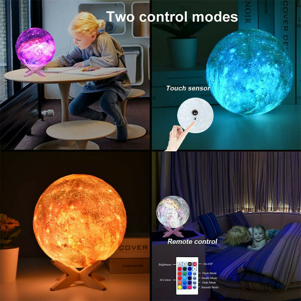 Lámpara de galaxia con impresión 3D, luz de luna, USB, LED, luz Lunar nocturna, lámpara de Luna que cambia de Color táctil