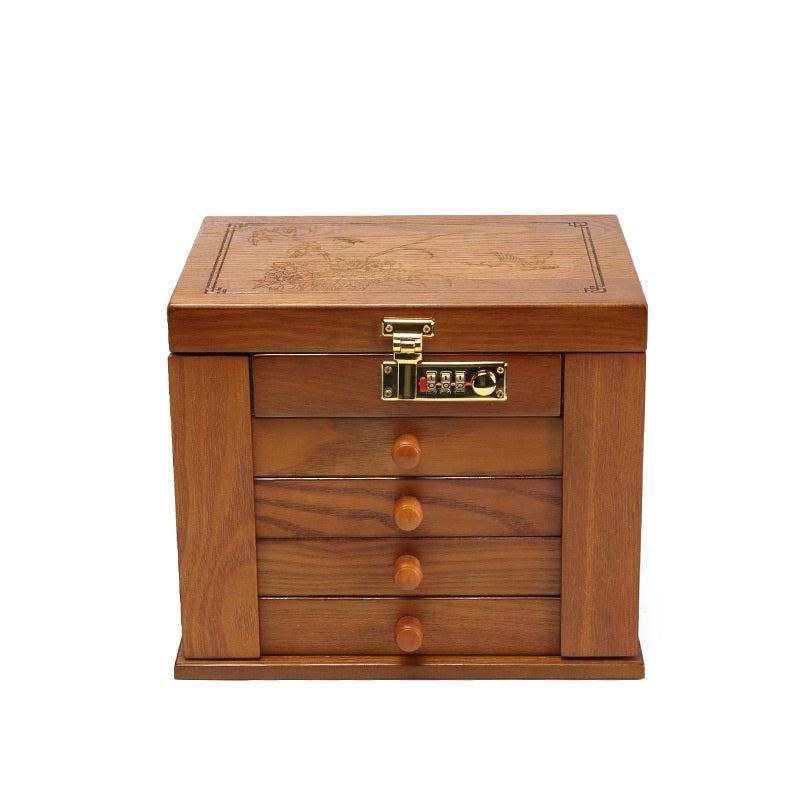 European Large Wooden Jewelry Storage Box With Lock