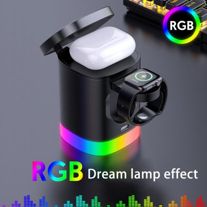 Cargador rápido inalámbrico magnético 3 en 1 para teléfono inteligente, estación de carga de luz ambiental RGB para Airpods IWatch