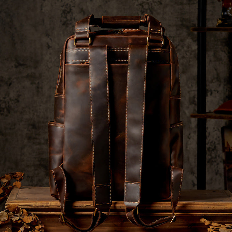 Handmade Retro Crazy Horseskin Oversized Backpack