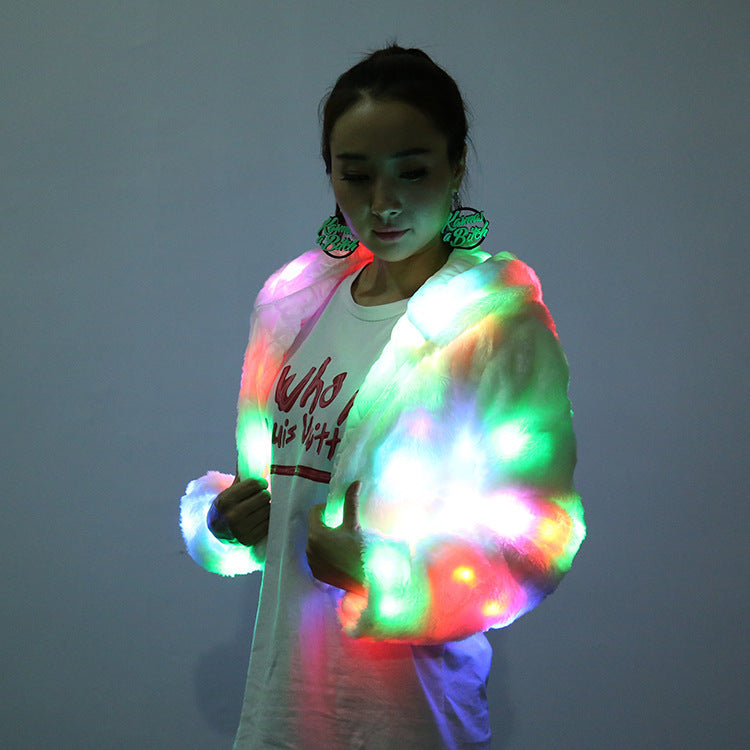 Chaqueta de piel sintética con luces LED de colores para Halloween