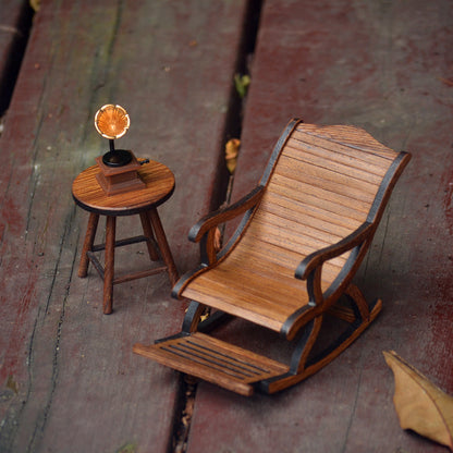 Furniture Model Mahogany Mini Reclining Chair Record Player Ornaments