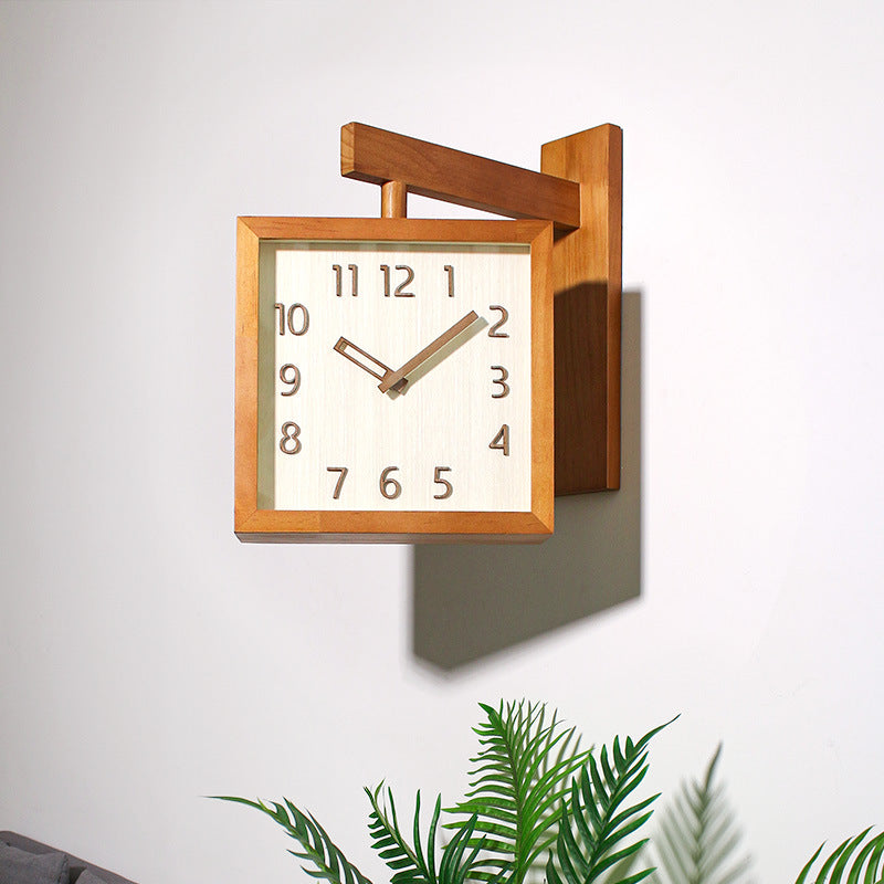 Reloj de pared de doble cara de madera maciza, sala de estar silenciosa, hogar, esquina Simple, reloj de dos lados