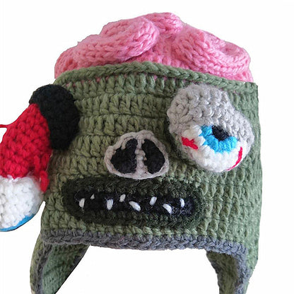 Horror Spoof Brain Hat Halloween Hand Knitted