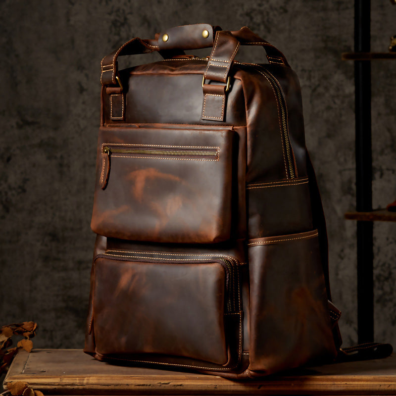 Handmade Retro Crazy Horseskin Oversized Backpack