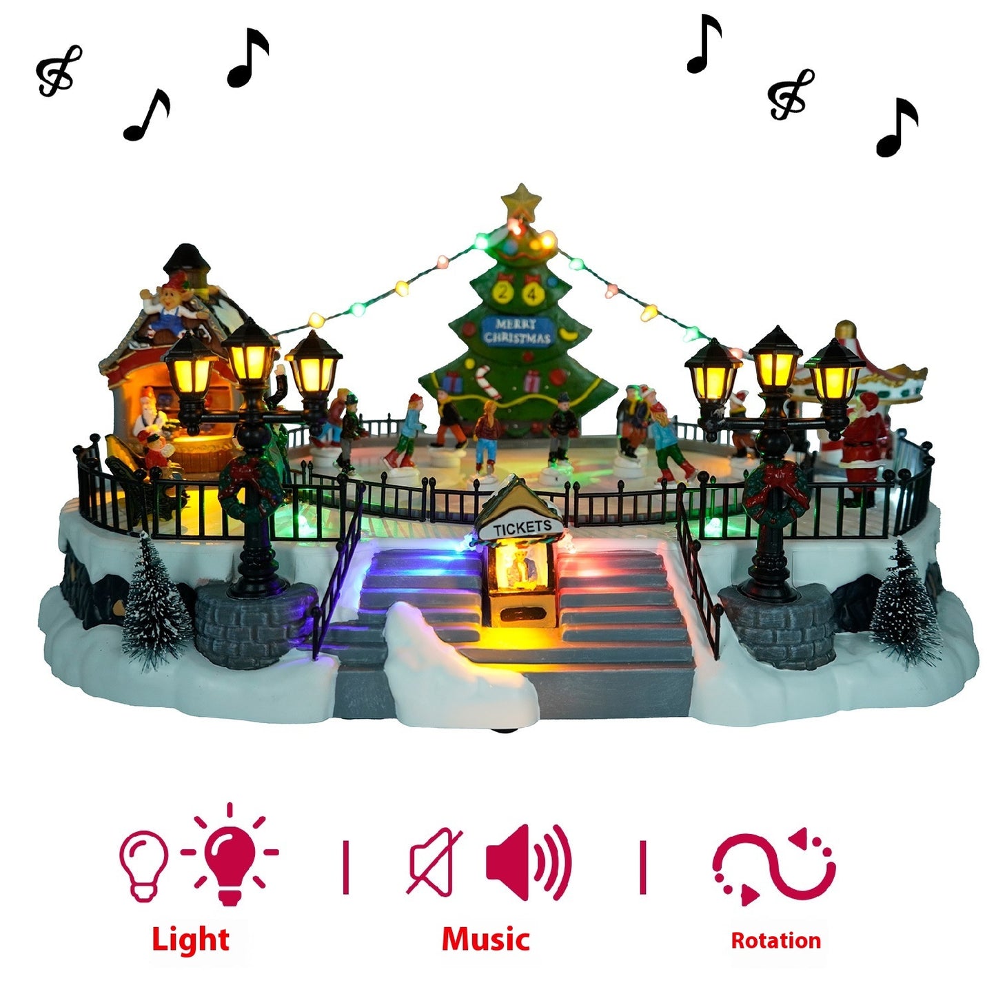 New Ski Christmas Scene Playground Music Box Decoration