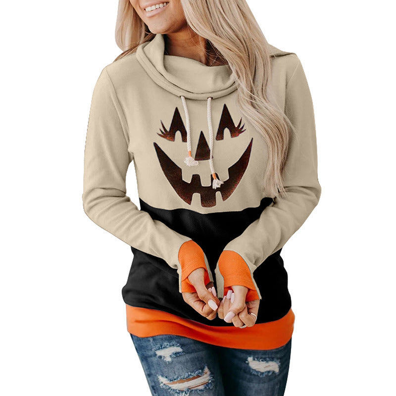 Pull à manches longues pour femme, pull d'halloween, motif de dessin animé de noël, couleur contrastée, col haut, pour dames