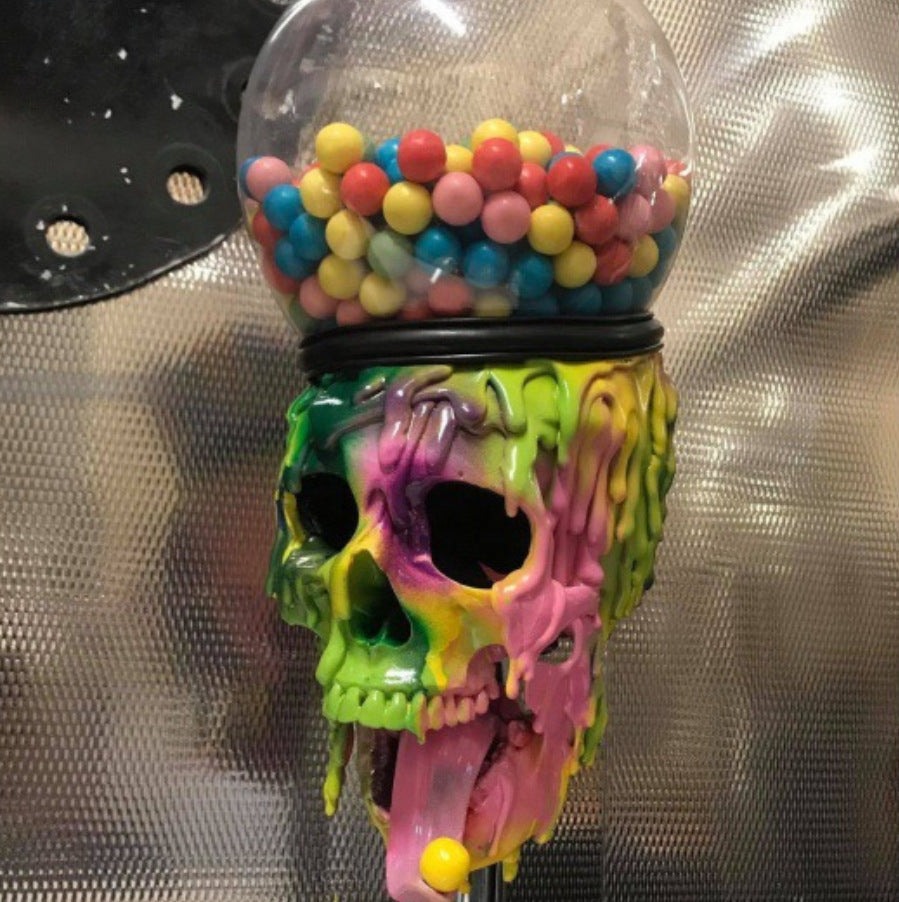 Máquina de chicles, artesanías de resina, máquina de burbujas con forma de calavera, adornos de mesa para Halloween