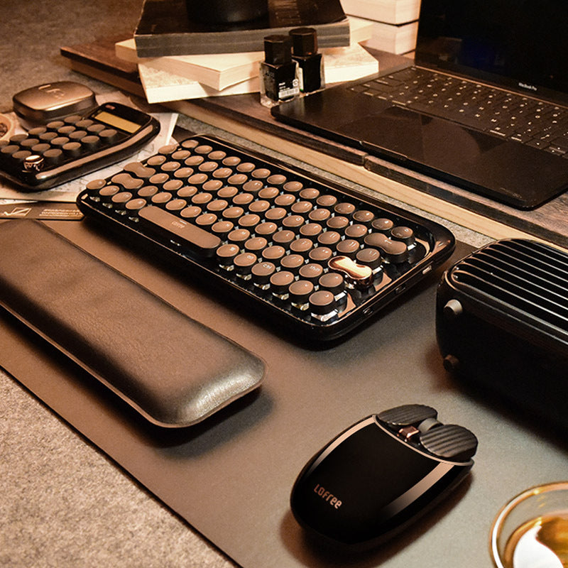 Wireless Office Black Gold Textured Retro Bluetooth Mechanical Keyboard And Mouse Set