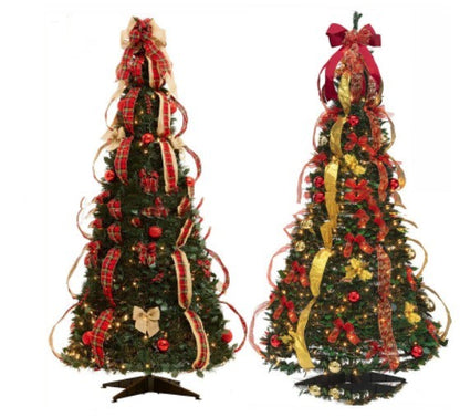 Árbol de Navidad retráctil de PVC de 1,8 m con adornos