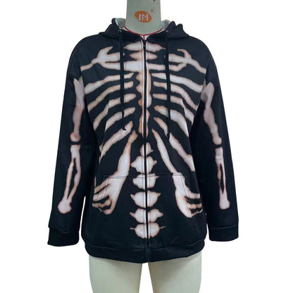 Fashion Halloween Skull Print Long Sleeve Hoodie